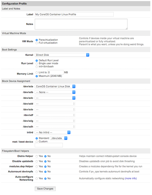 CoreOS configuration profile