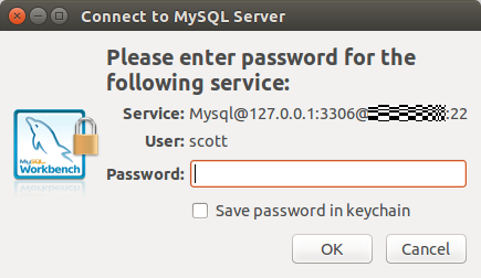 The **MySQL** password dialog