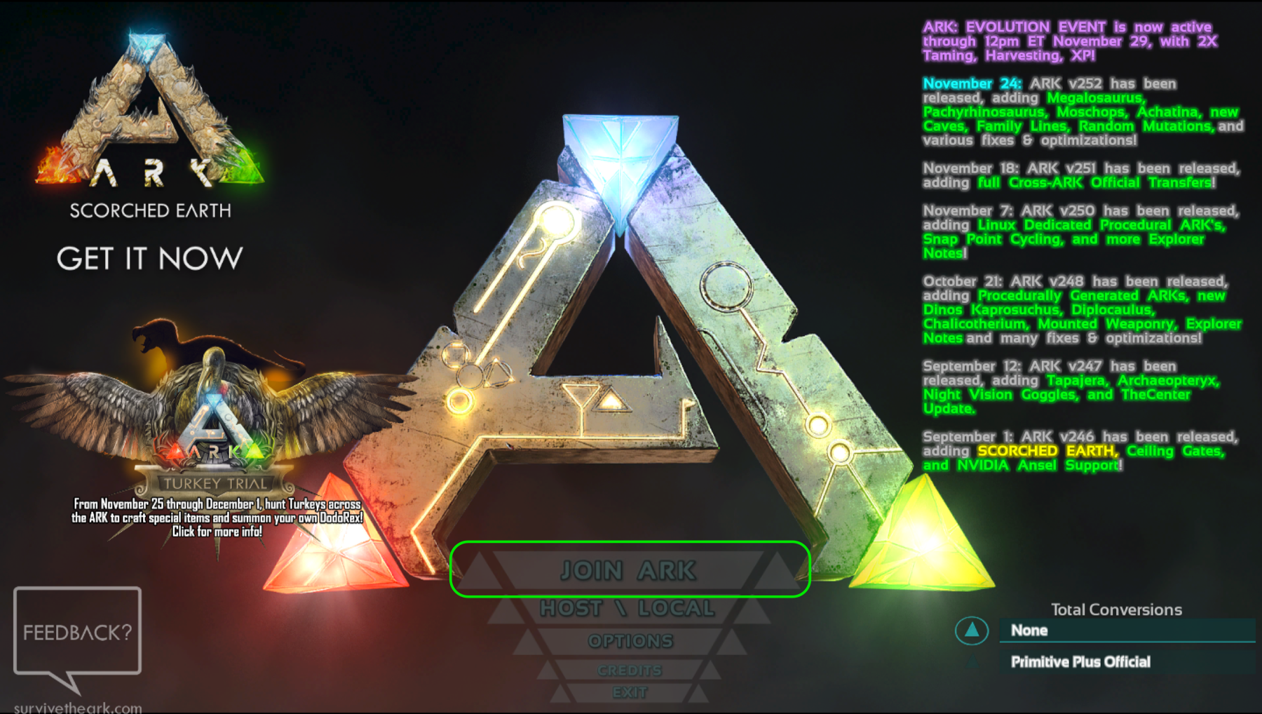 The ARK: Survival Evolved Main Menu