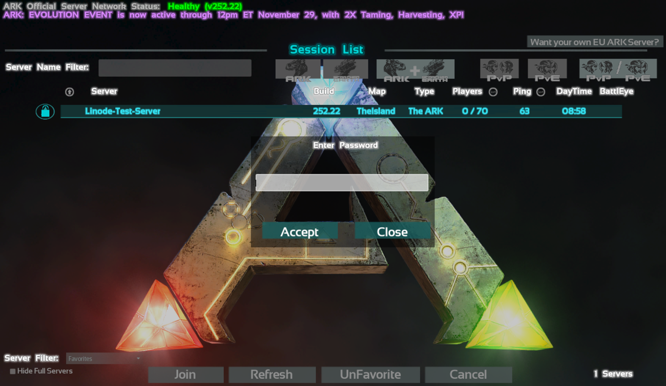 ARK: Survival Evolved Server Password Prompt