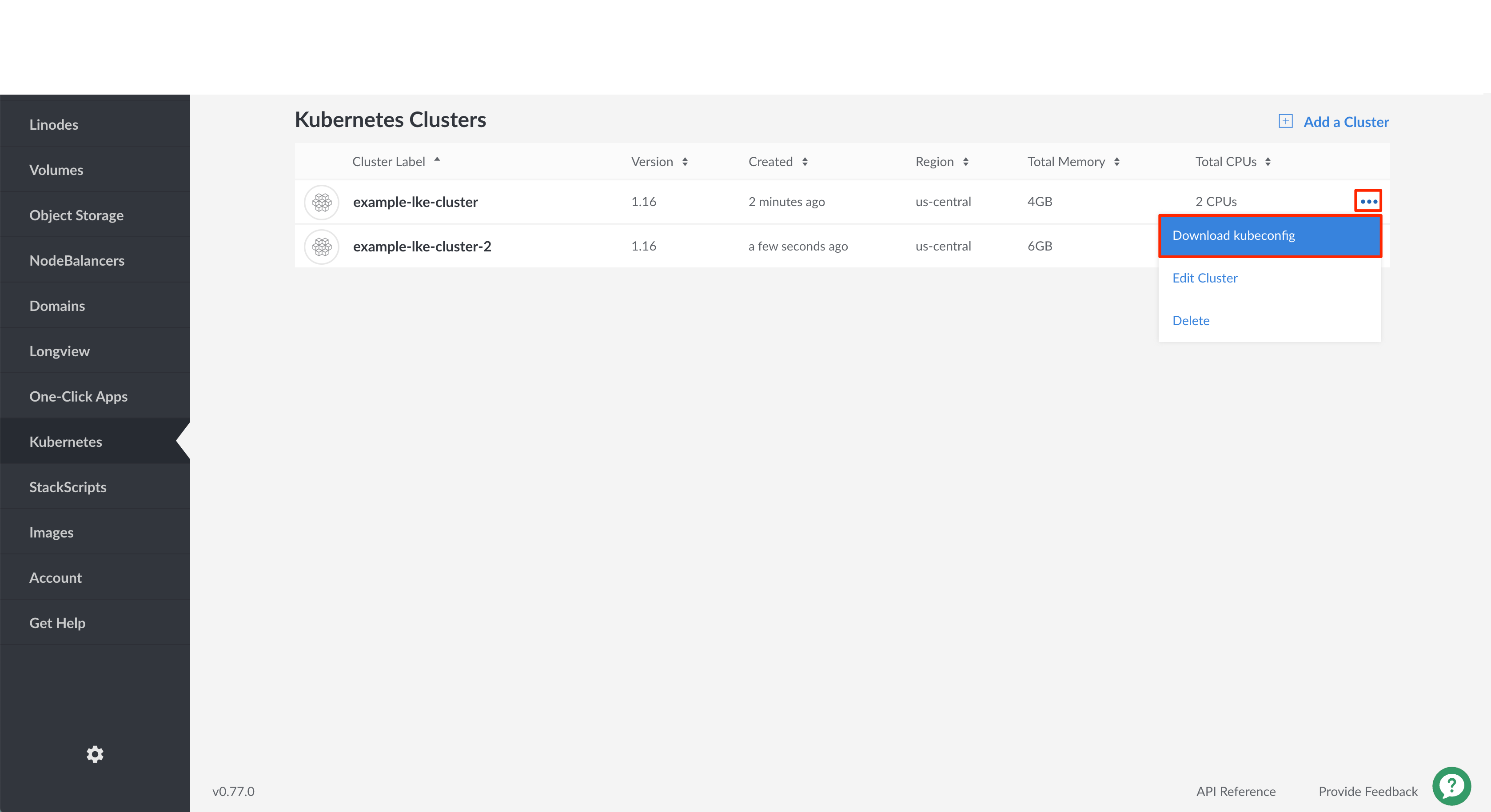 Download your cluster's kubeconfig