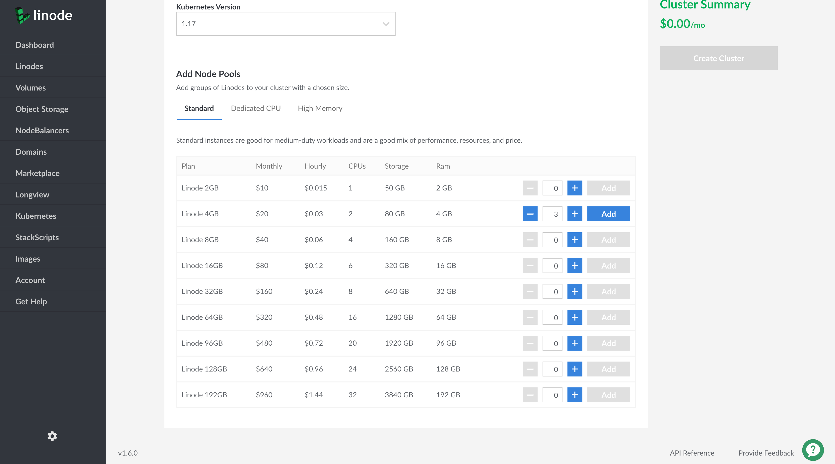 Select your cluster's resources