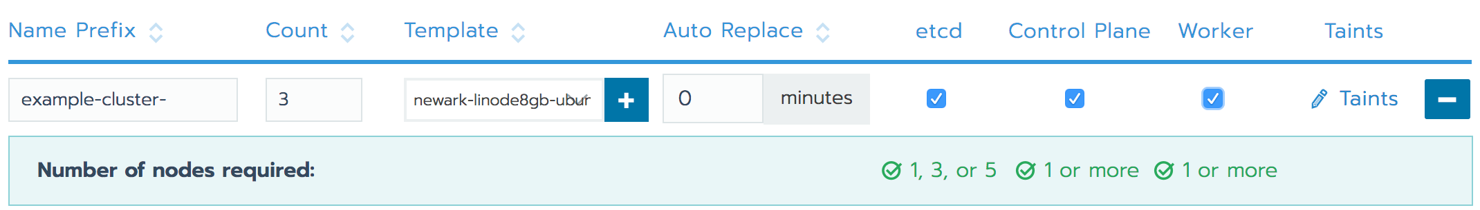 Rancher Add Node Template form - single node pool configuration