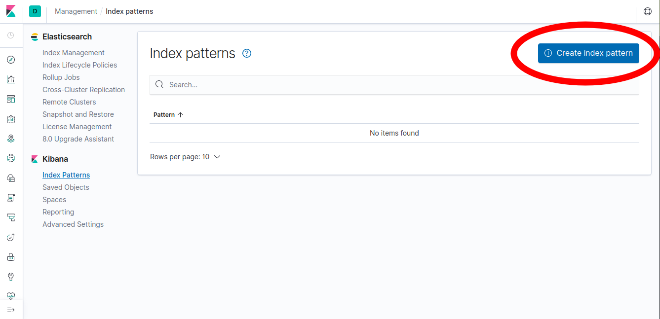 Kibana Index Patterns Page