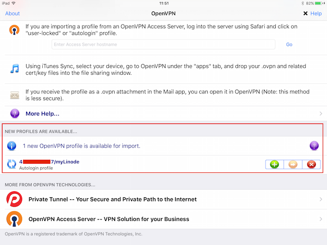 OpenVPN Connect import profile