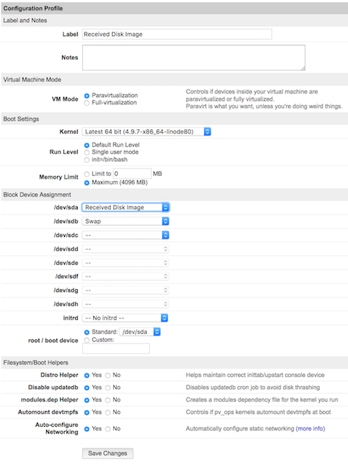 Selecting the configuration profile