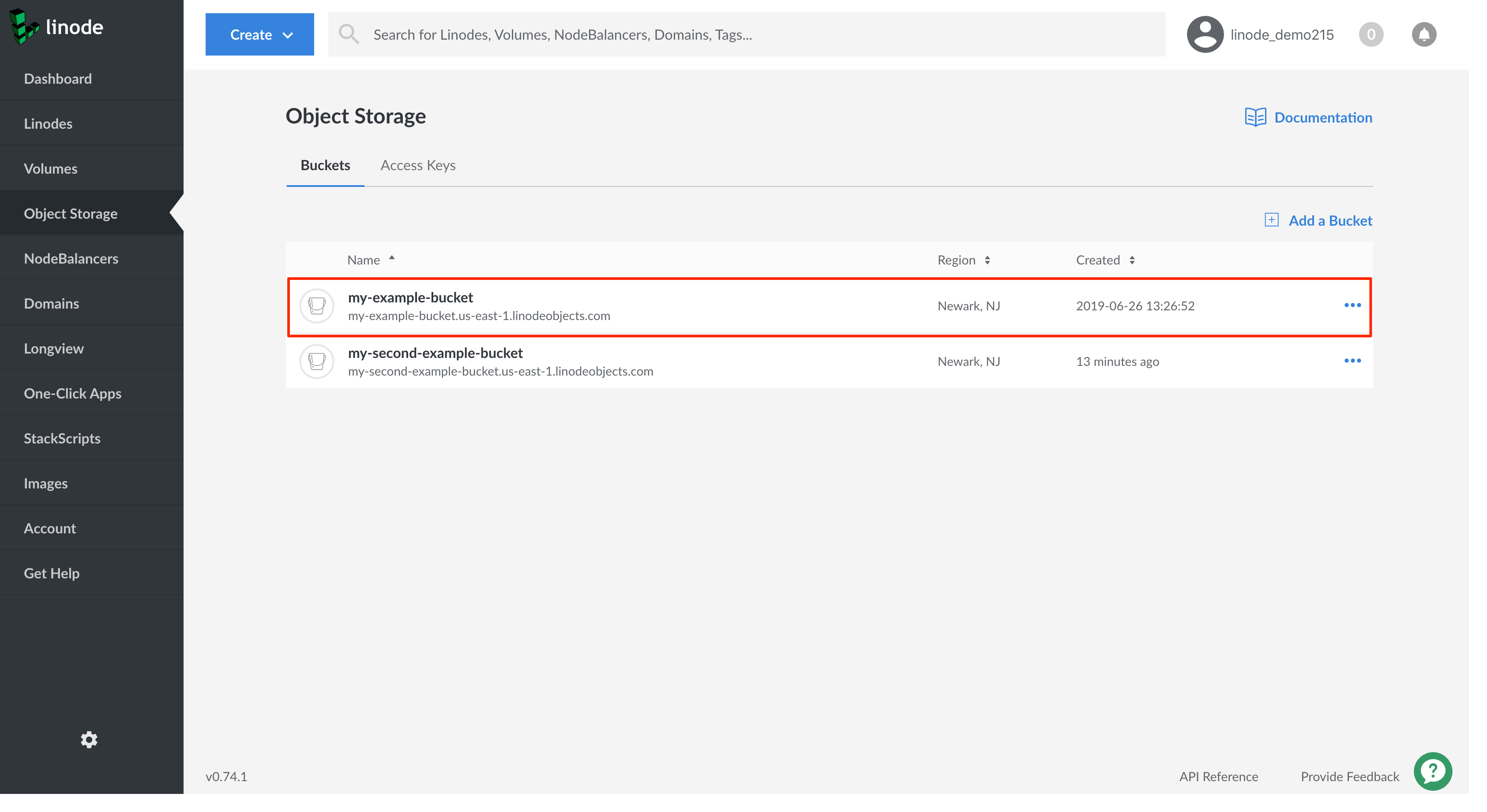 Select an Object Storage Bucket