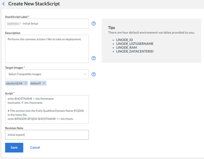 A StackScript being created.