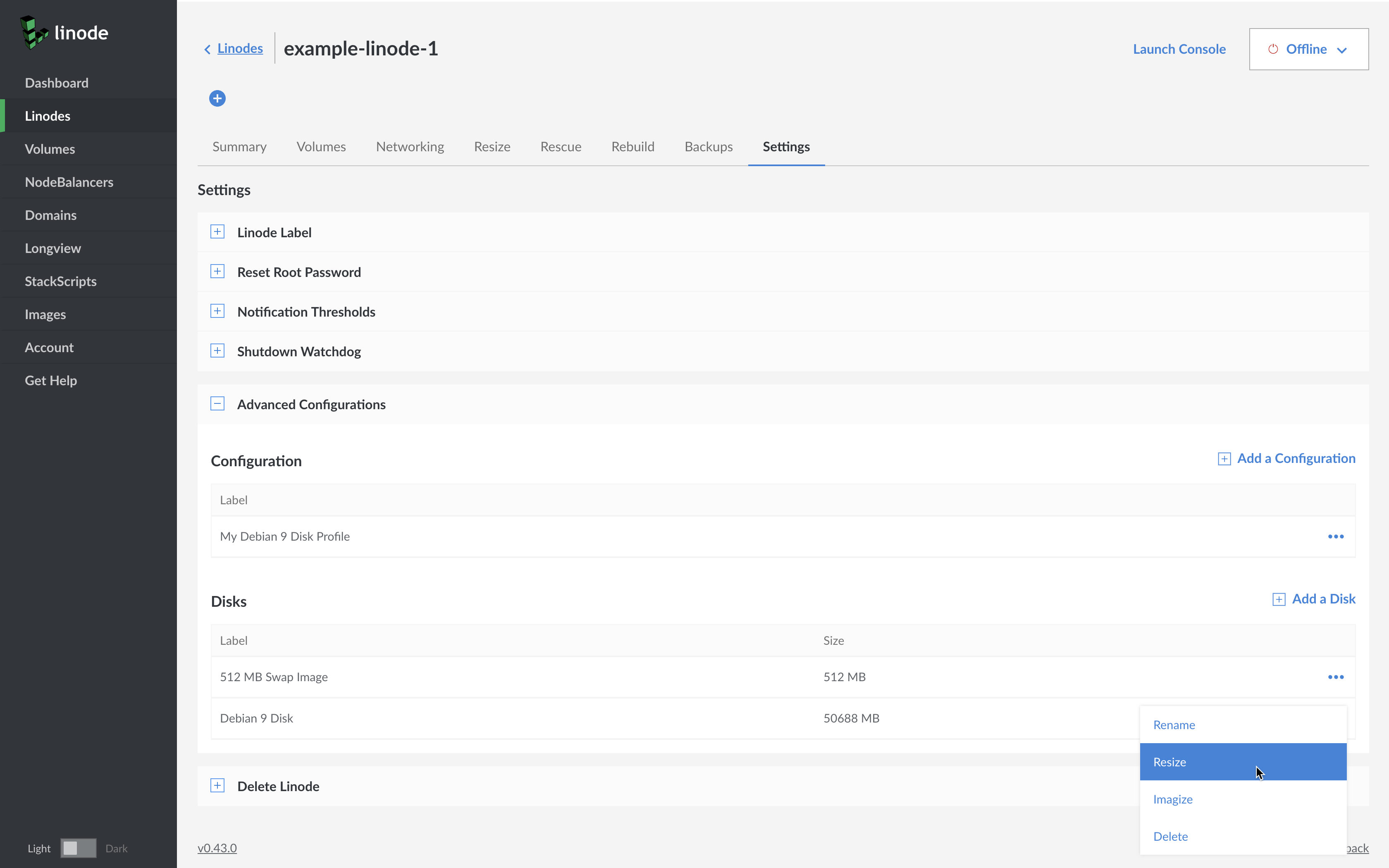 Resize the Linode disk