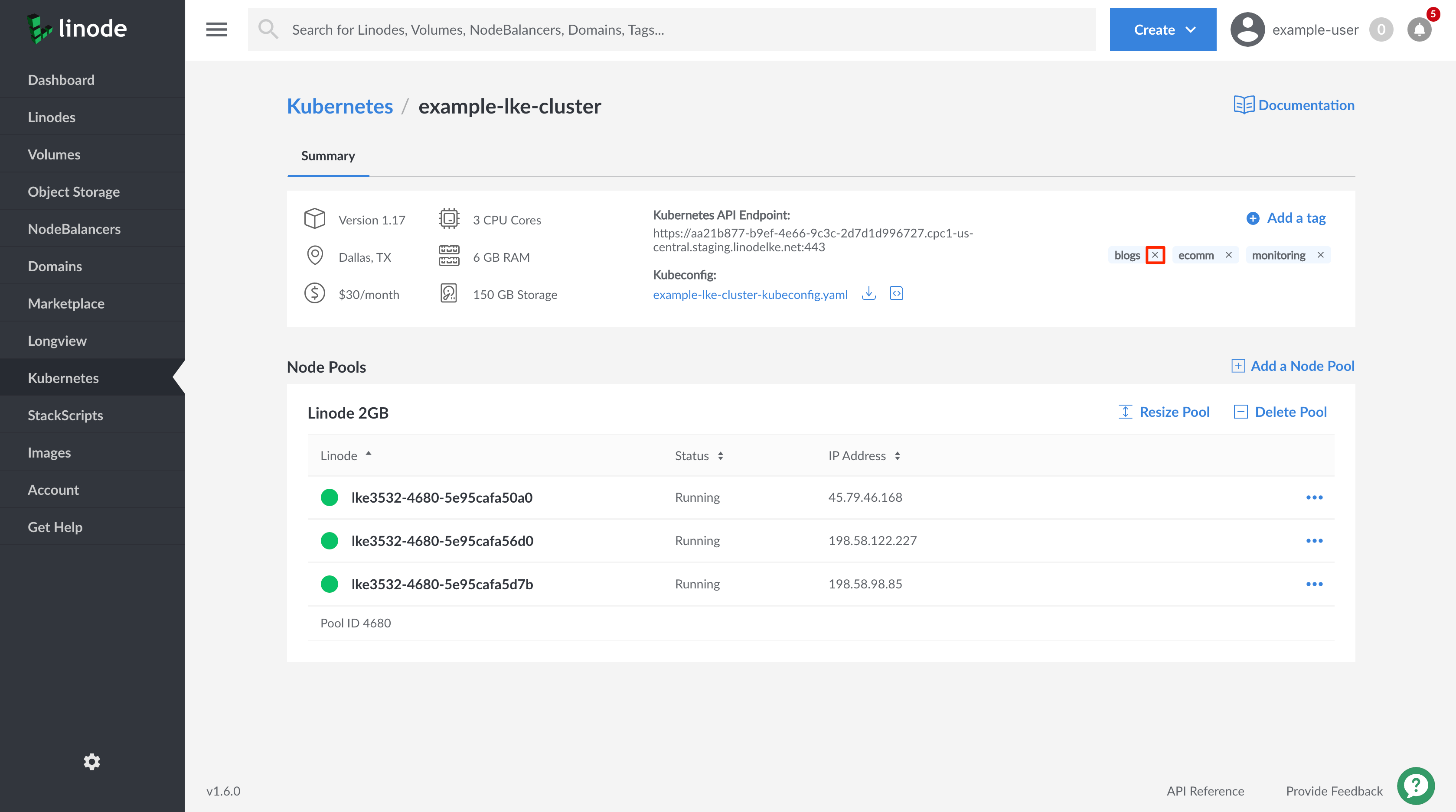 Remove an existing LKE cluster's tag.