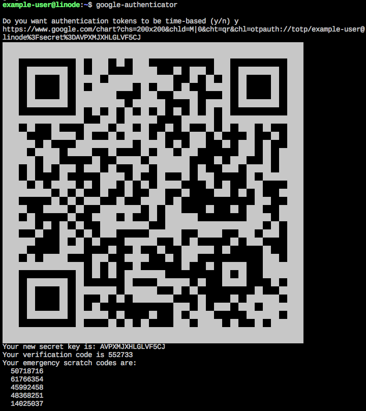 The Google Authenticator QR Code and keys on CentOS 7.