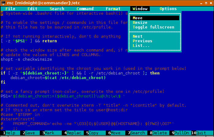 Midnight Commander's Editor mcedit with Syntax Highlighting Active